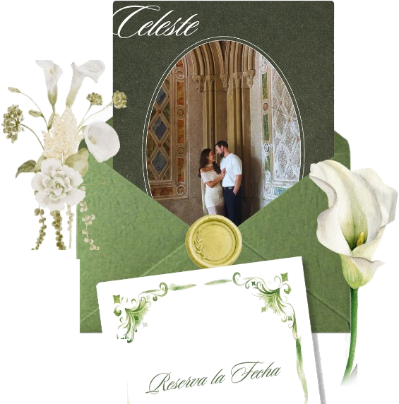 Sobre abierto con retrato de los novios